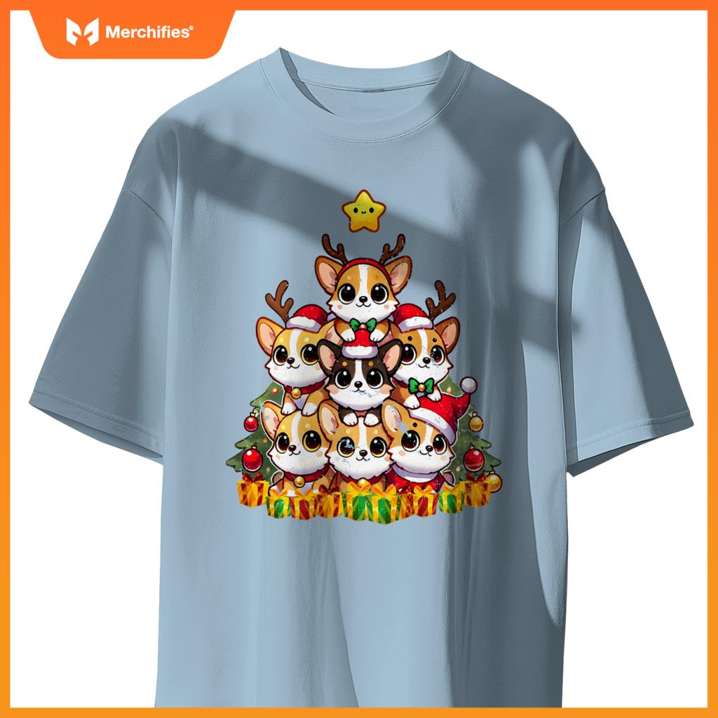 Funny Corgi Christmas Tree Lights Puppy Corgi Dog Lover T-Shirt