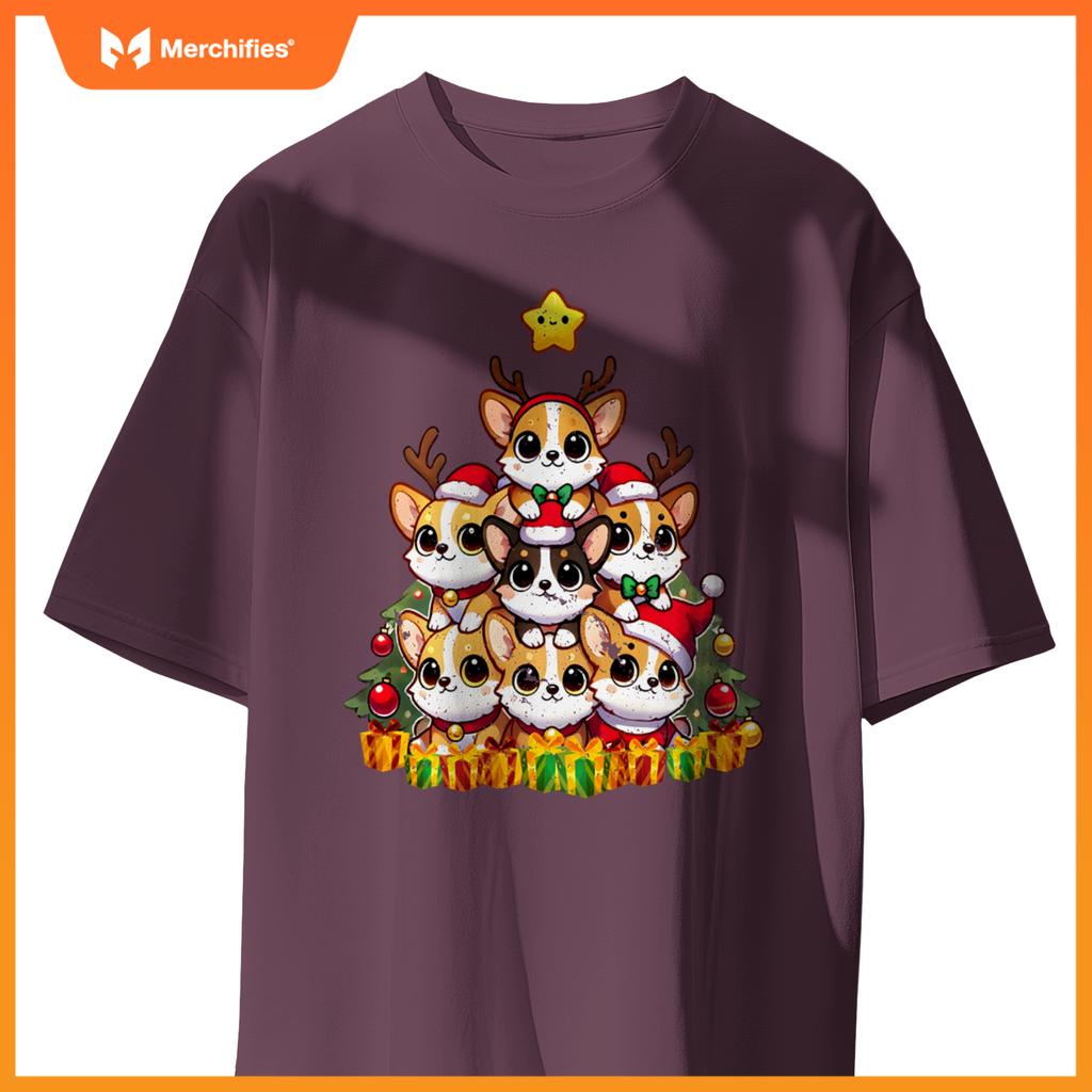 Funny Corgi Christmas Tree Lights Puppy Corgi Dog Lover T-Shirt