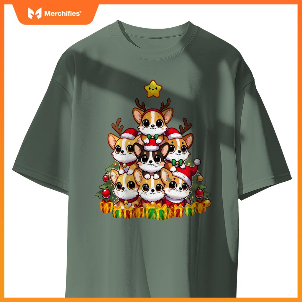 Funny Corgi Christmas Tree Lights Puppy Corgi Dog Lover T-Shirt