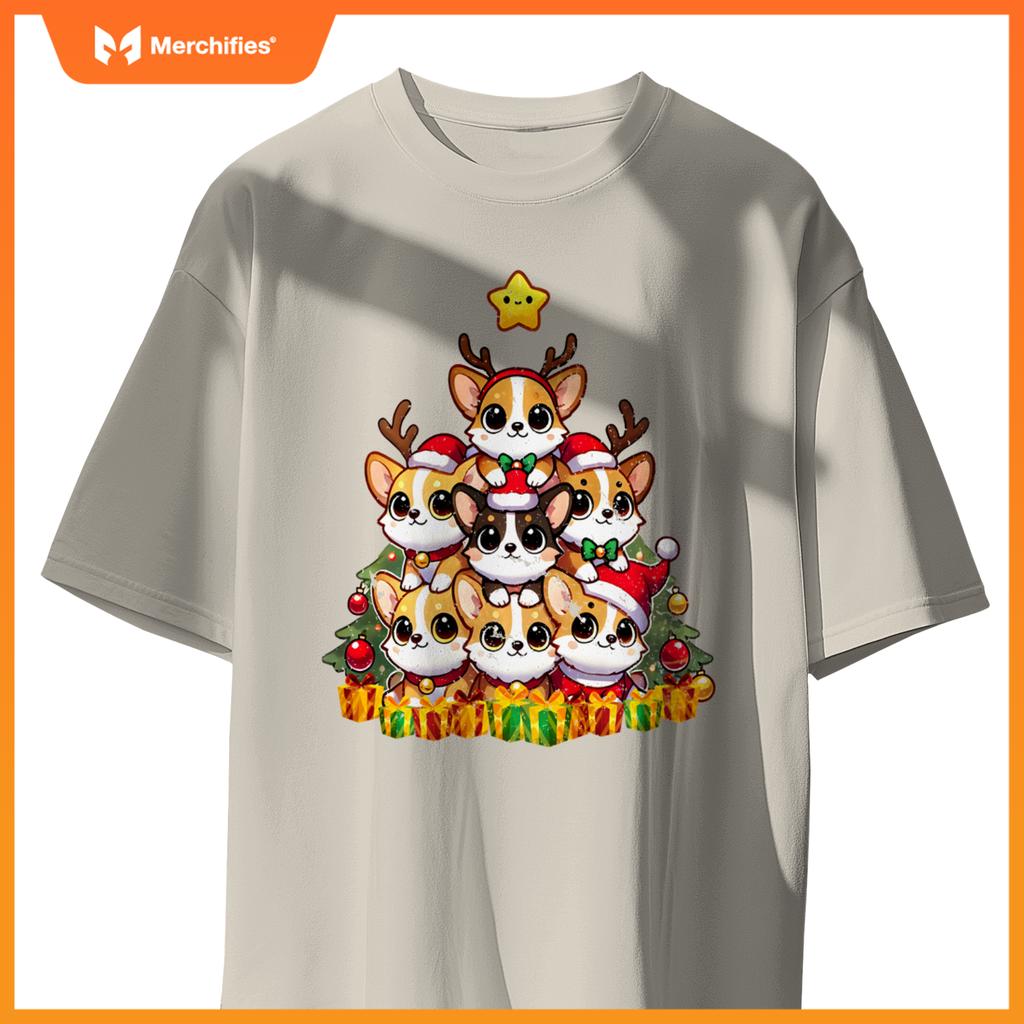 Funny Corgi Christmas Tree Lights Puppy Corgi Dog Lover T-Shirt