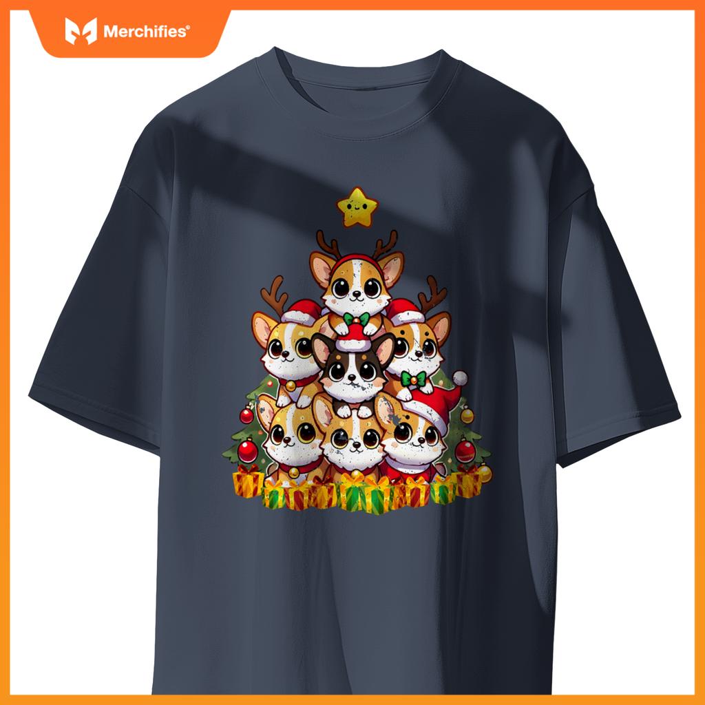 Funny Corgi Christmas Tree Lights Puppy Corgi Dog Lover T-Shirt