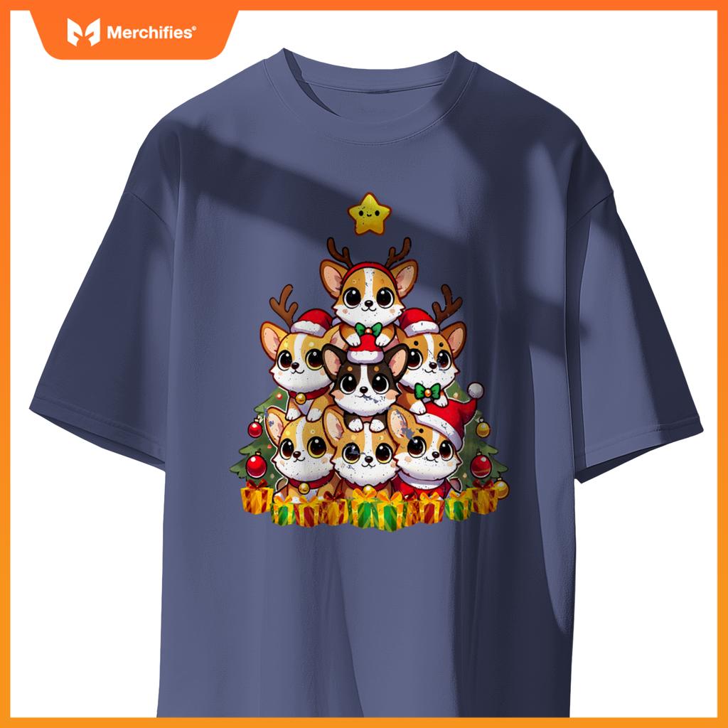 Funny Corgi Christmas Tree Lights Puppy Corgi Dog Lover T-Shirt