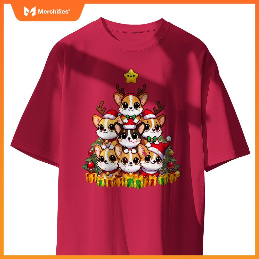Funny Corgi Christmas Tree Lights Puppy Corgi Dog Lover T-Shirt