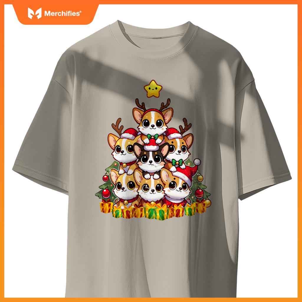 Funny Corgi Christmas Tree Lights Puppy Corgi Dog Lover T-Shirt