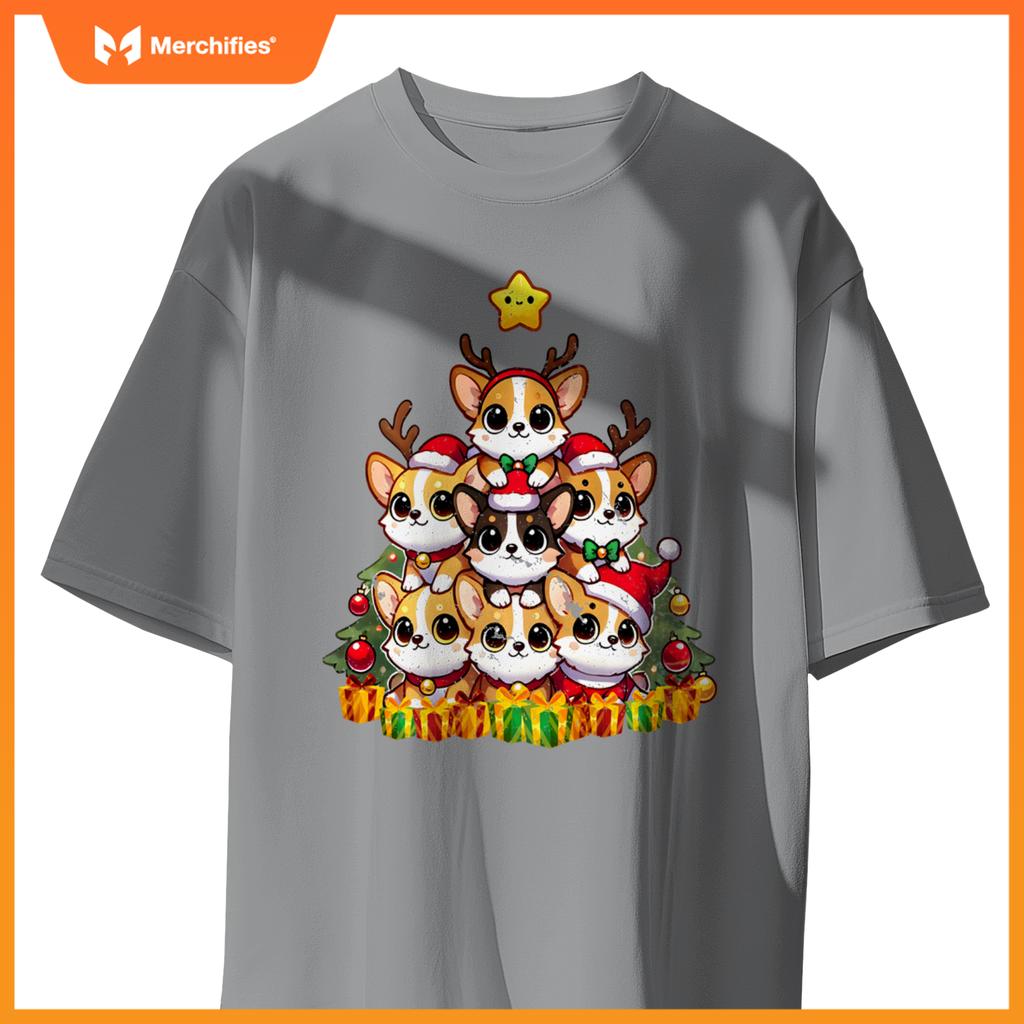 Funny Corgi Christmas Tree Lights Puppy Corgi Dog Lover T-Shirt