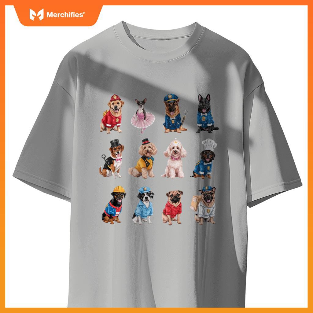 Funny Dogs in Diverse Careers Design for Dog Lovers T-Shirt