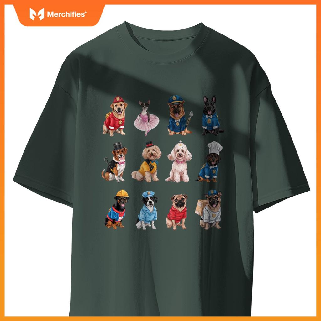 Funny Dogs in Diverse Careers Design for Dog Lovers T-Shirt