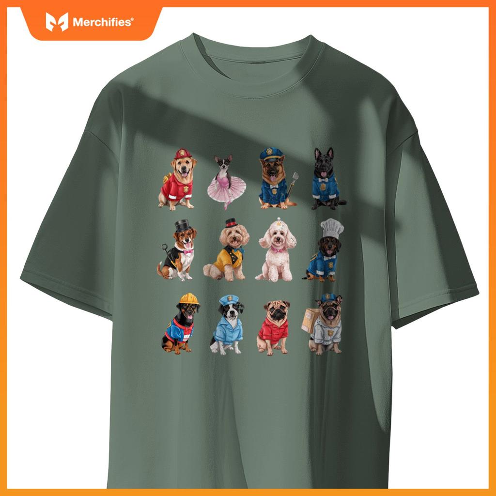 Funny Dogs in Diverse Careers Design for Dog Lovers T-Shirt