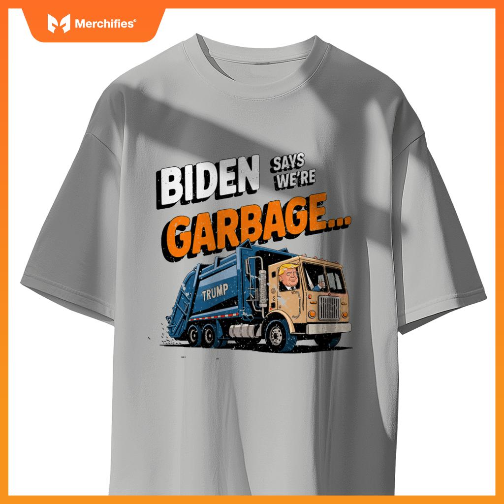 Funny Donald Trump Rides in a Garbage Truck Cartoon Tee T-Shirt