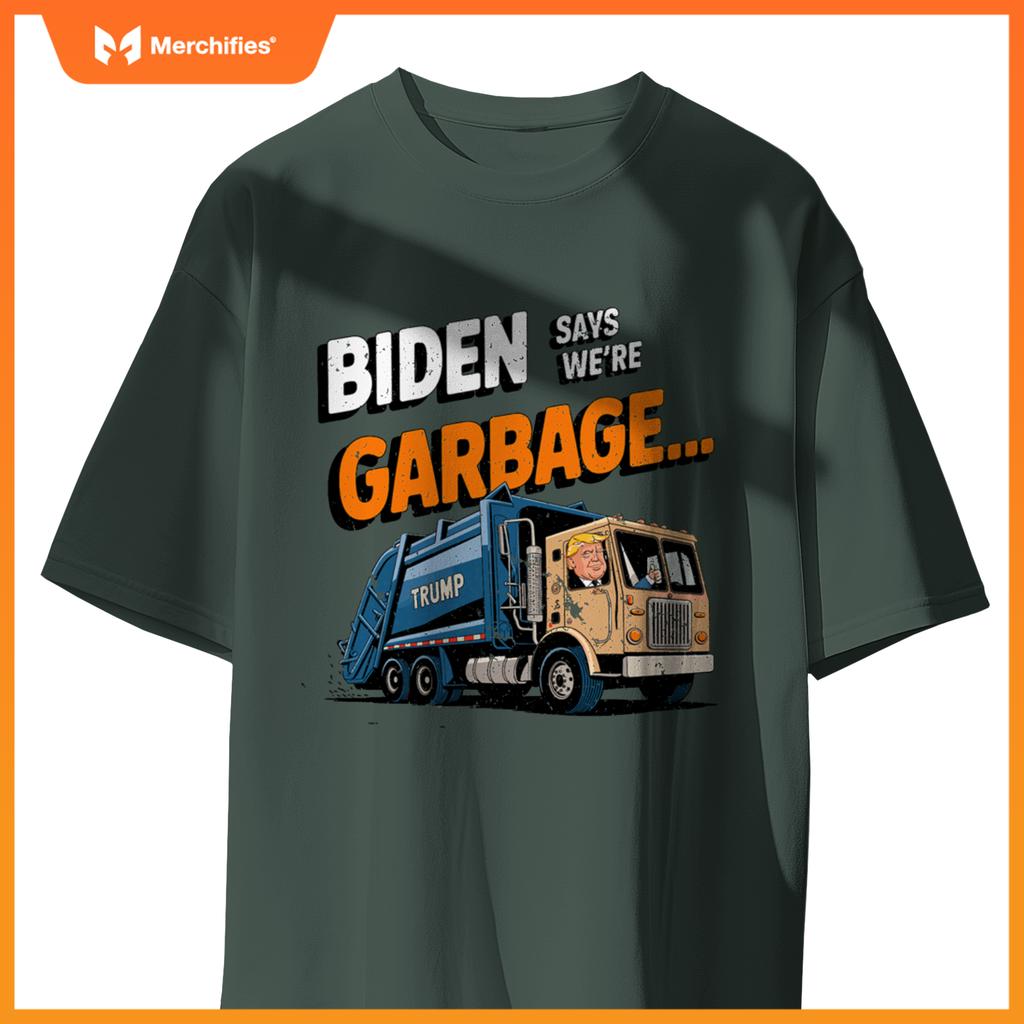 Funny Donald Trump Rides in a Garbage Truck Cartoon Tee T-Shirt
