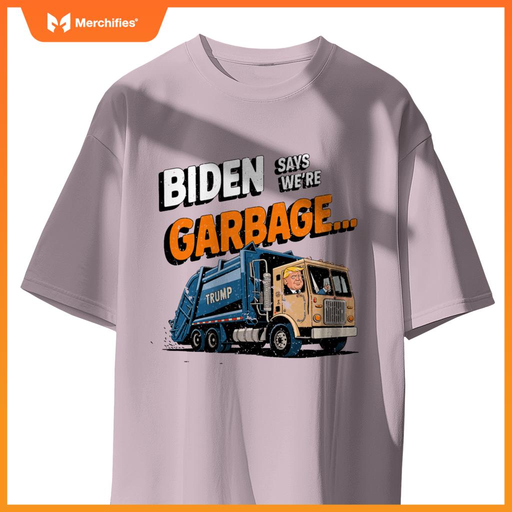 Funny Donald Trump Rides in a Garbage Truck Cartoon Tee T-Shirt