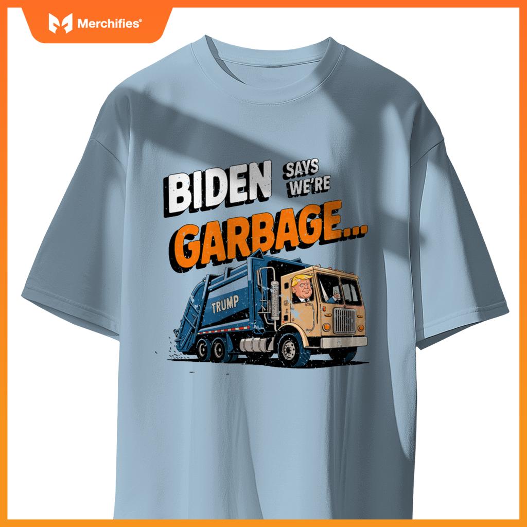 Funny Donald Trump Rides in a Garbage Truck Cartoon Tee T-Shirt
