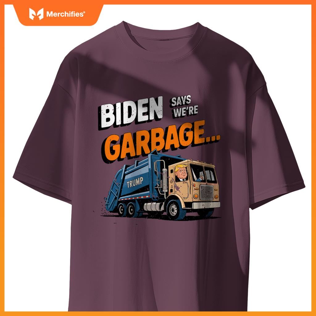 Funny Donald Trump Rides in a Garbage Truck Cartoon Tee T-Shirt