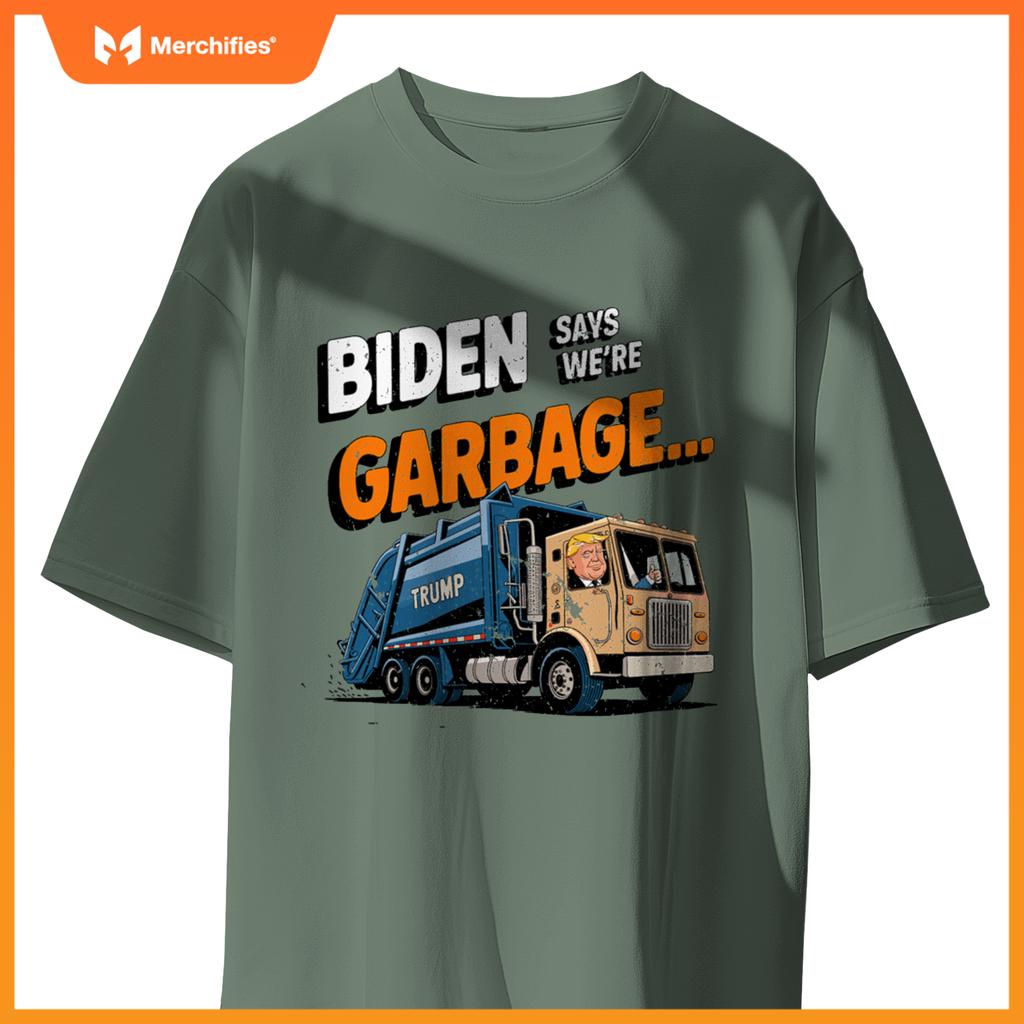 Funny Donald Trump Rides in a Garbage Truck Cartoon Tee T-Shirt