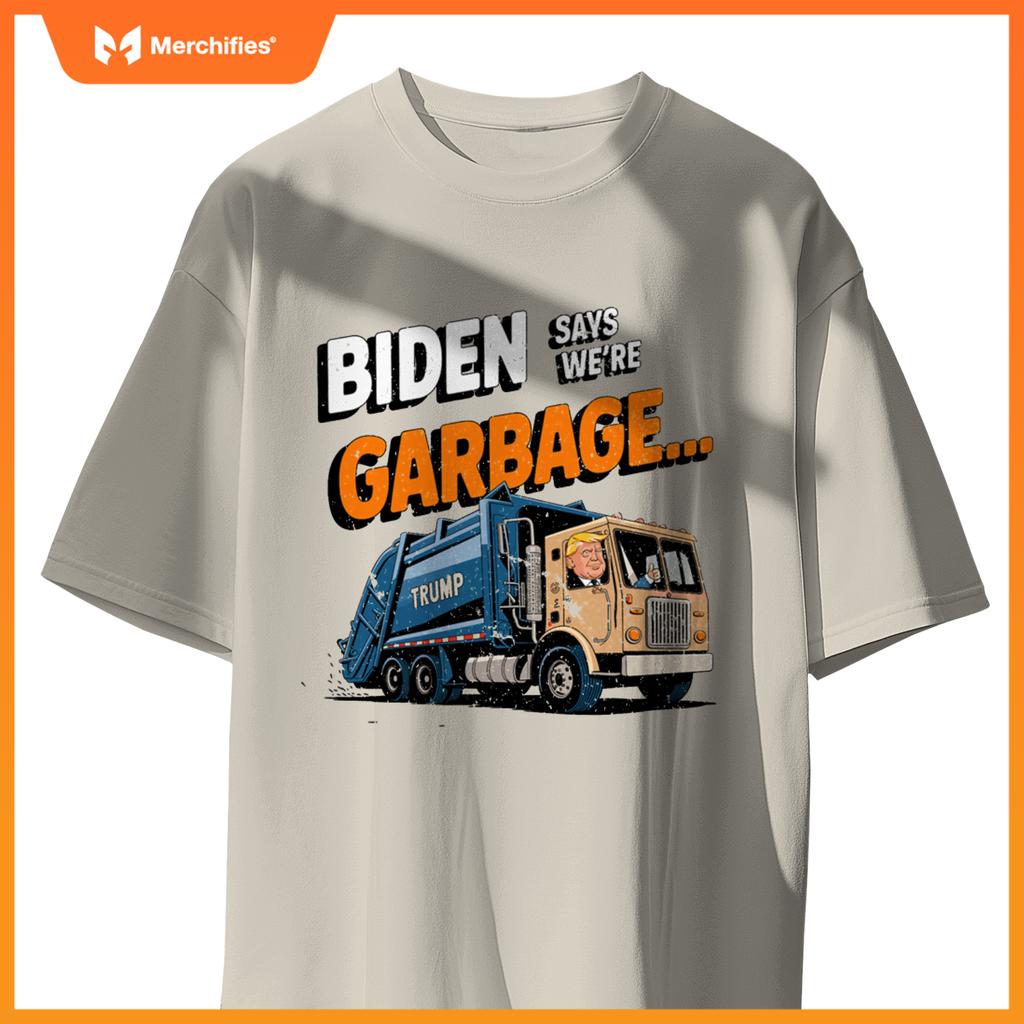 Funny Donald Trump Rides in a Garbage Truck Cartoon Tee T-Shirt