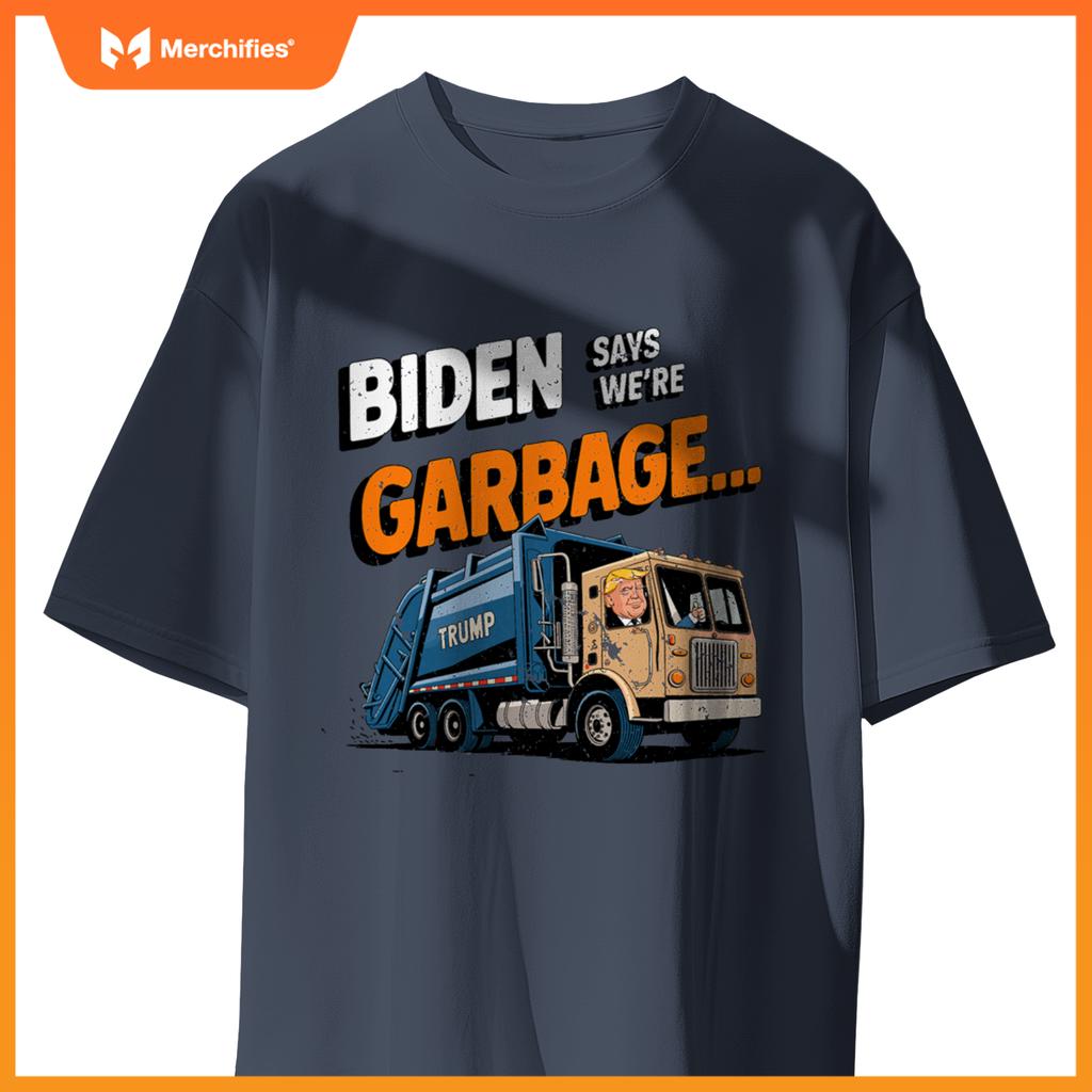 Funny Donald Trump Rides in a Garbage Truck Cartoon Tee T-Shirt