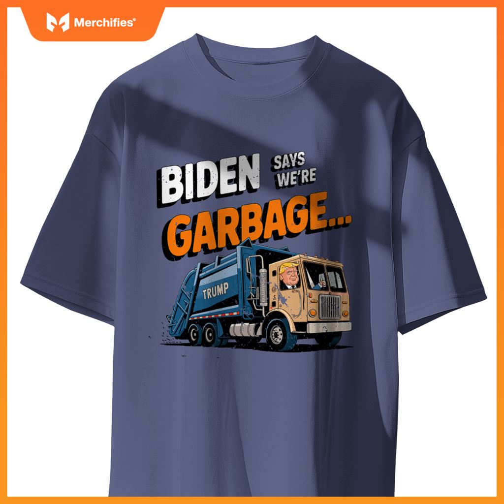 Funny Donald Trump Rides in a Garbage Truck Cartoon Tee T-Shirt