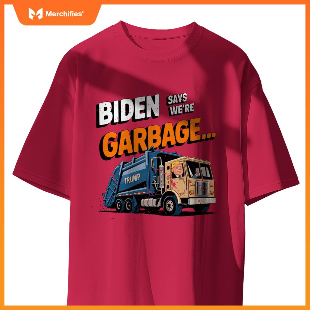 Funny Donald Trump Rides in a Garbage Truck Cartoon Tee T-Shirt