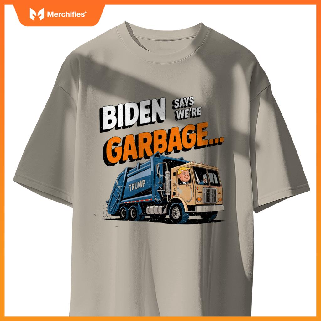 Funny Donald Trump Rides in a Garbage Truck Cartoon Tee T-Shirt