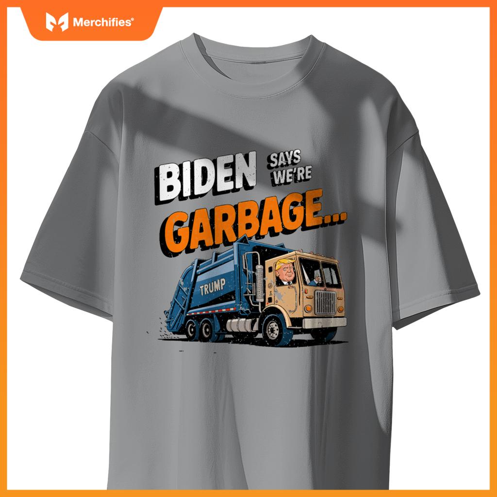 Funny Donald Trump Rides in a Garbage Truck Cartoon Tee T-Shirt