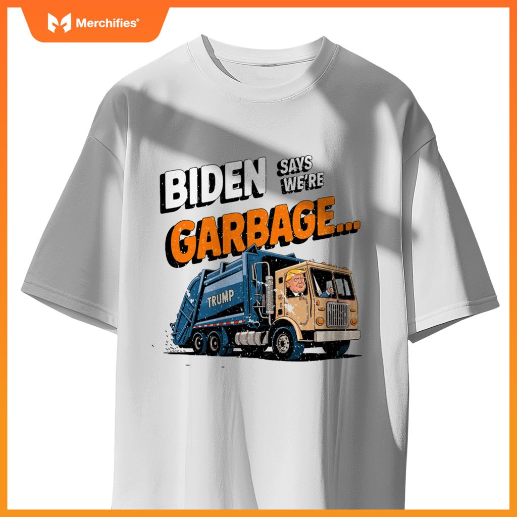 Funny Donald Trump Rides in a Garbage Truck Cartoon Tee T-Shirt