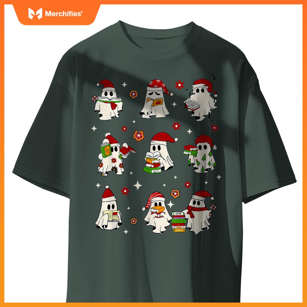 Funny Ghost Book Reading Christmas Books Lover Teacher