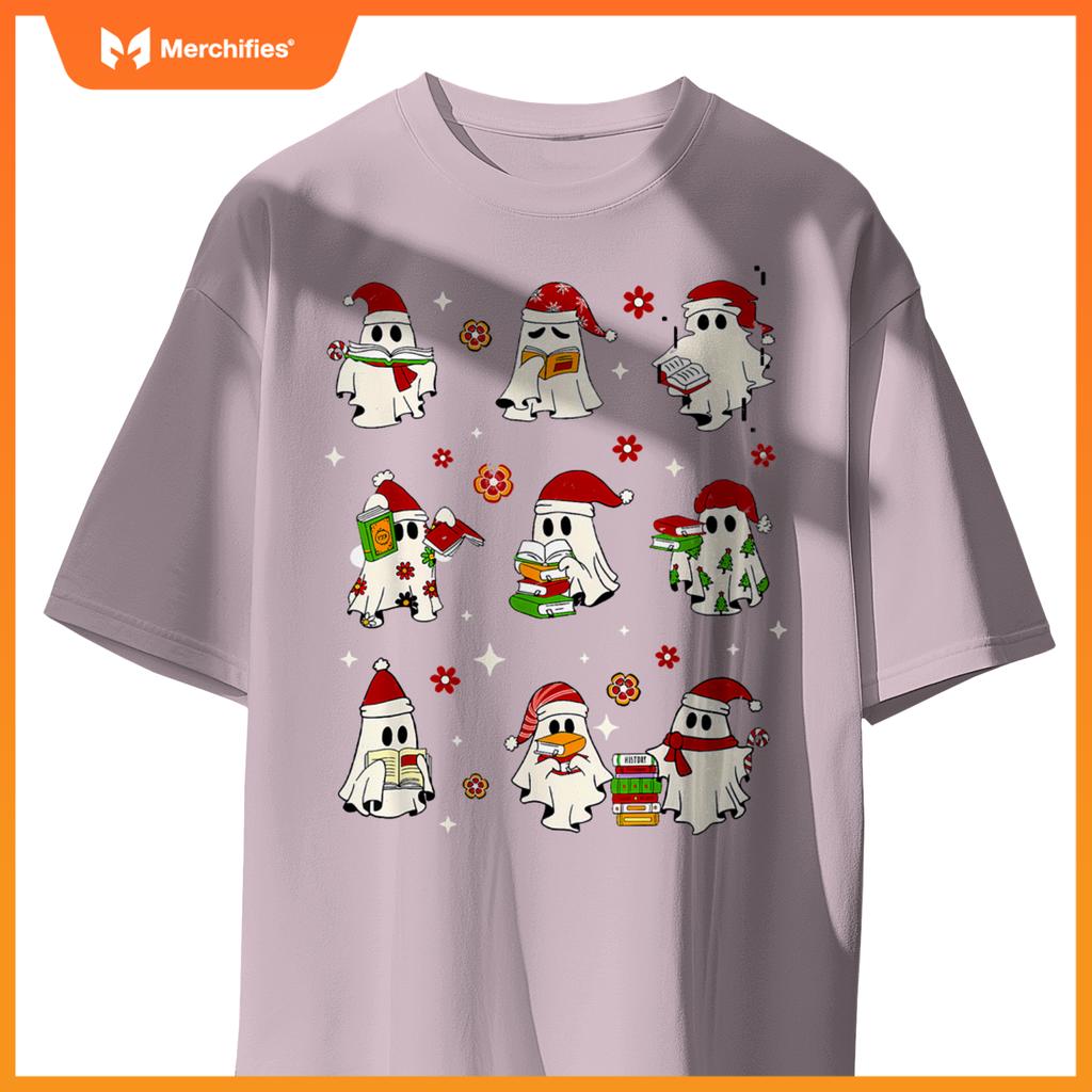 Funny Ghost Book Reading Christmas Books Lover Teacher