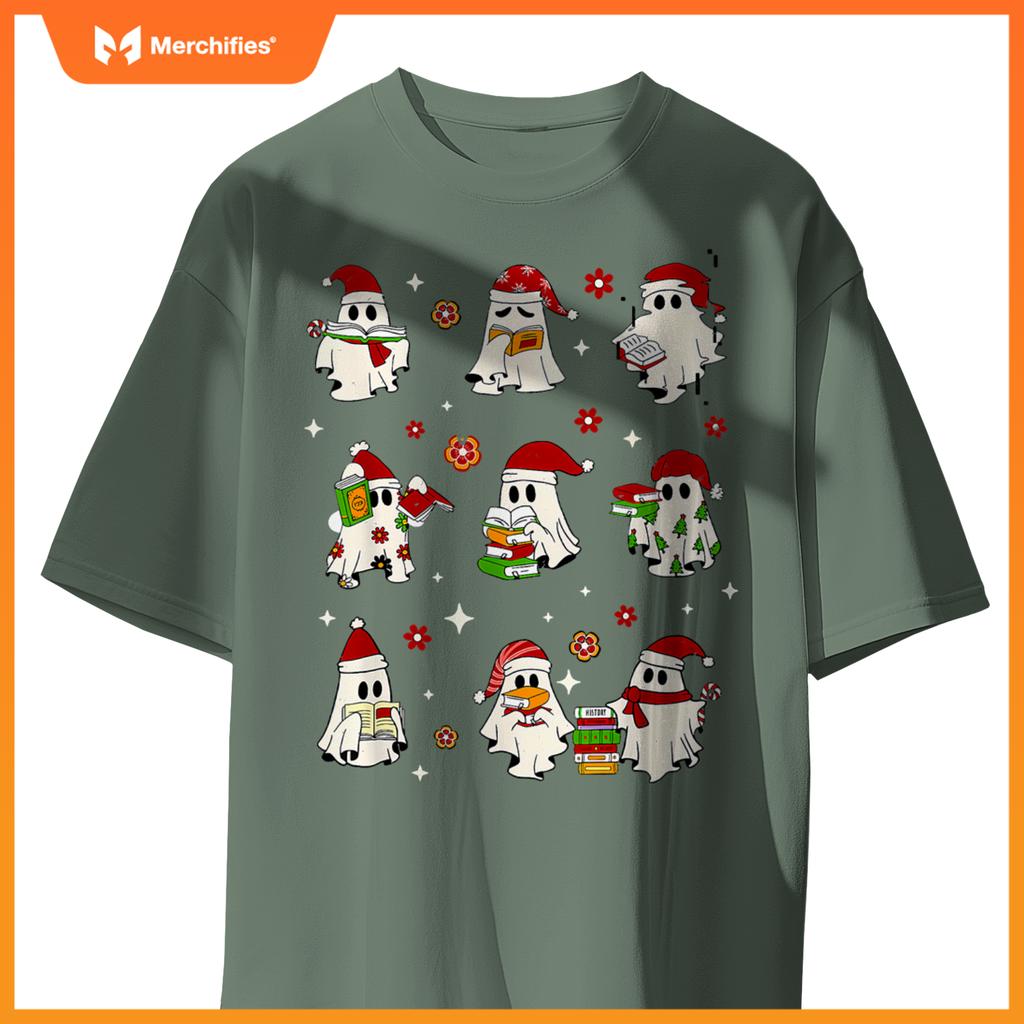 Funny Ghost Book Reading Christmas Books Lover Teacher