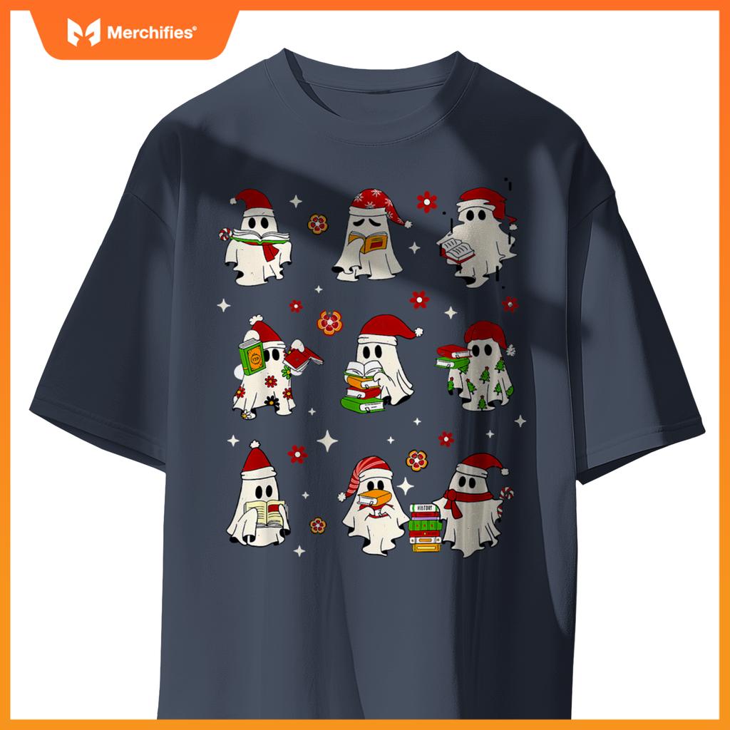 Funny Ghost Book Reading Christmas Books Lover Teacher