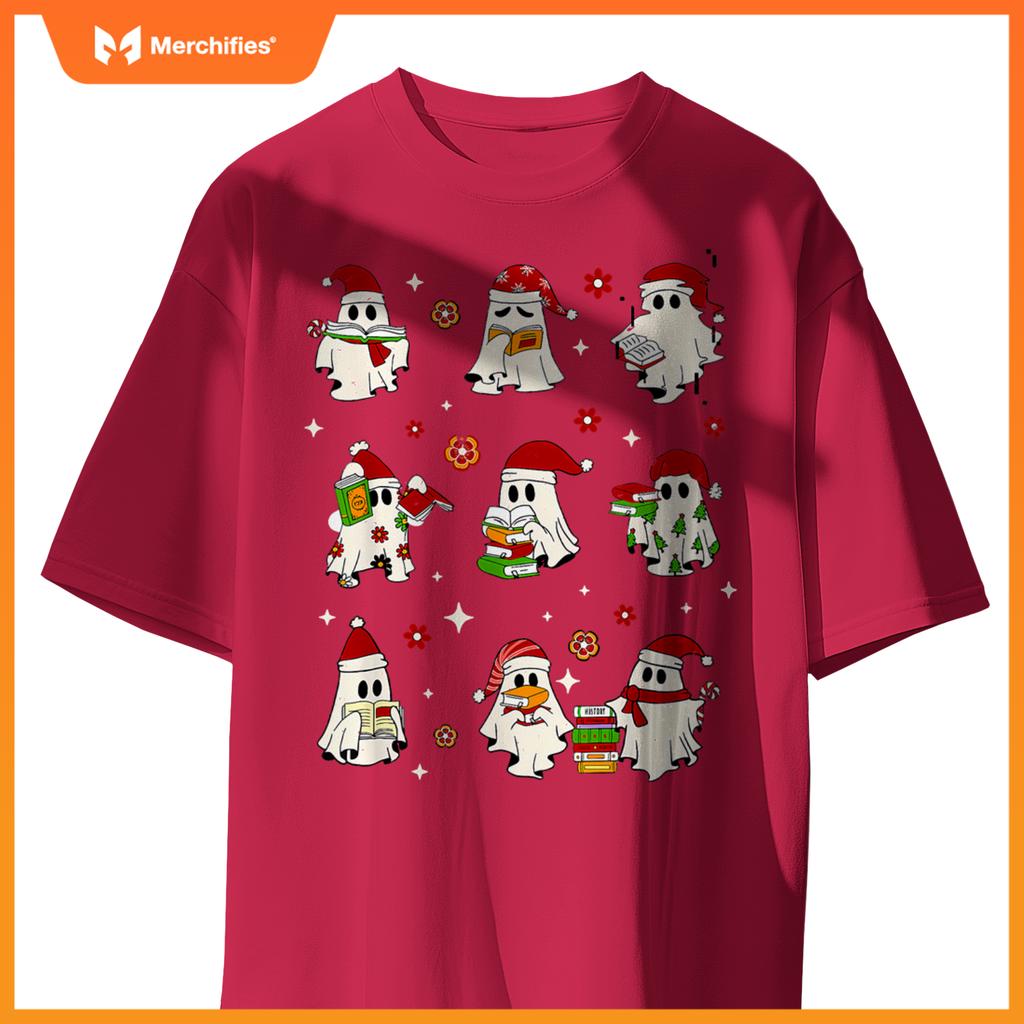 Funny Ghost Book Reading Christmas Books Lover Teacher