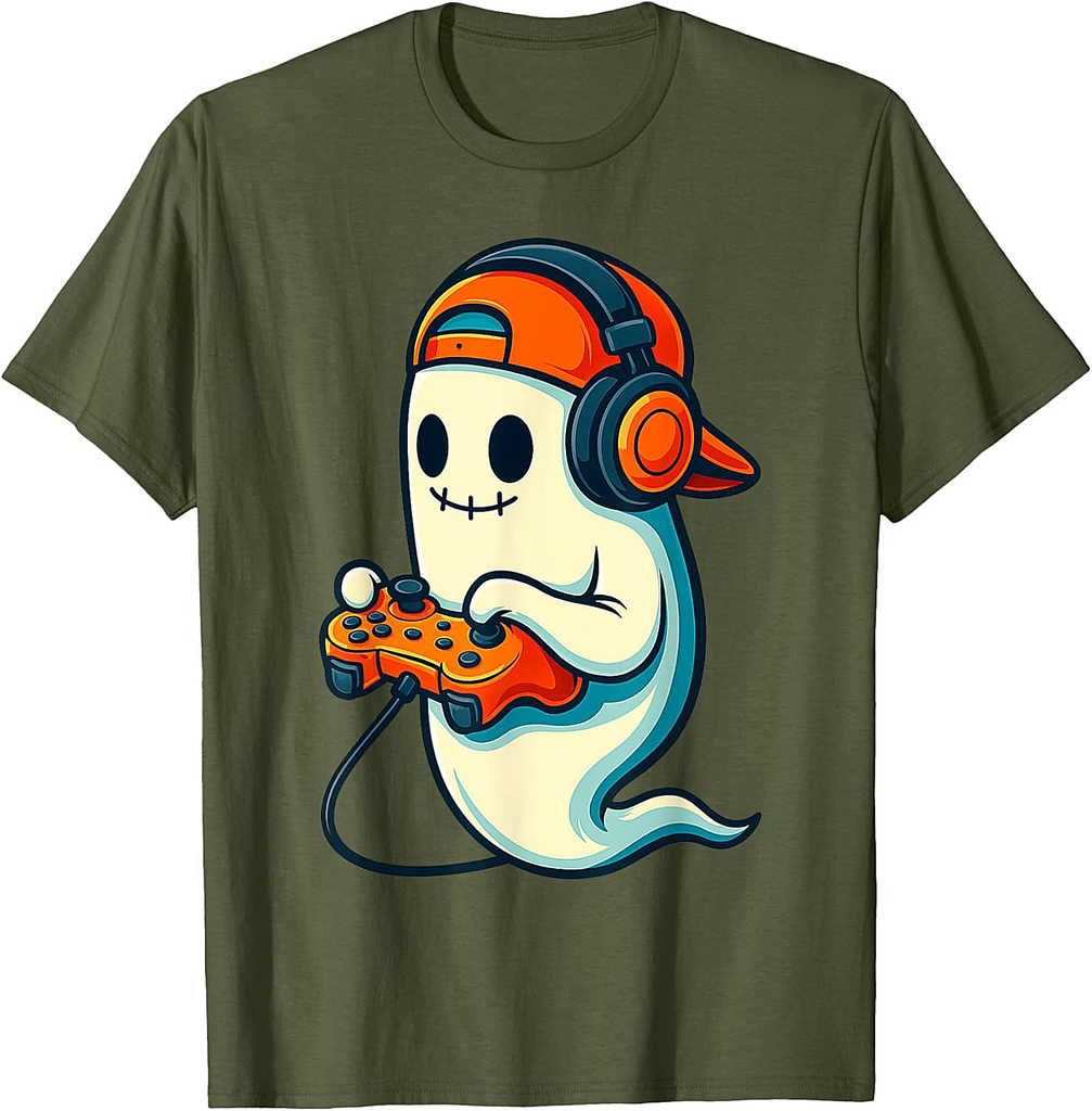 Funny Ghost Gamer Cap Skater Cool Halloween Video Game Kids T-Shirt