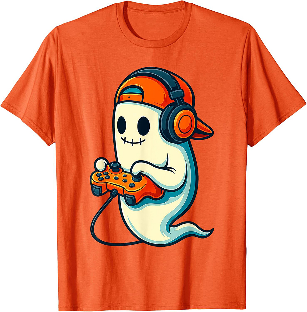 Funny Ghost Gamer Cap Skater Cool Halloween Video Game Kids T-Shirt