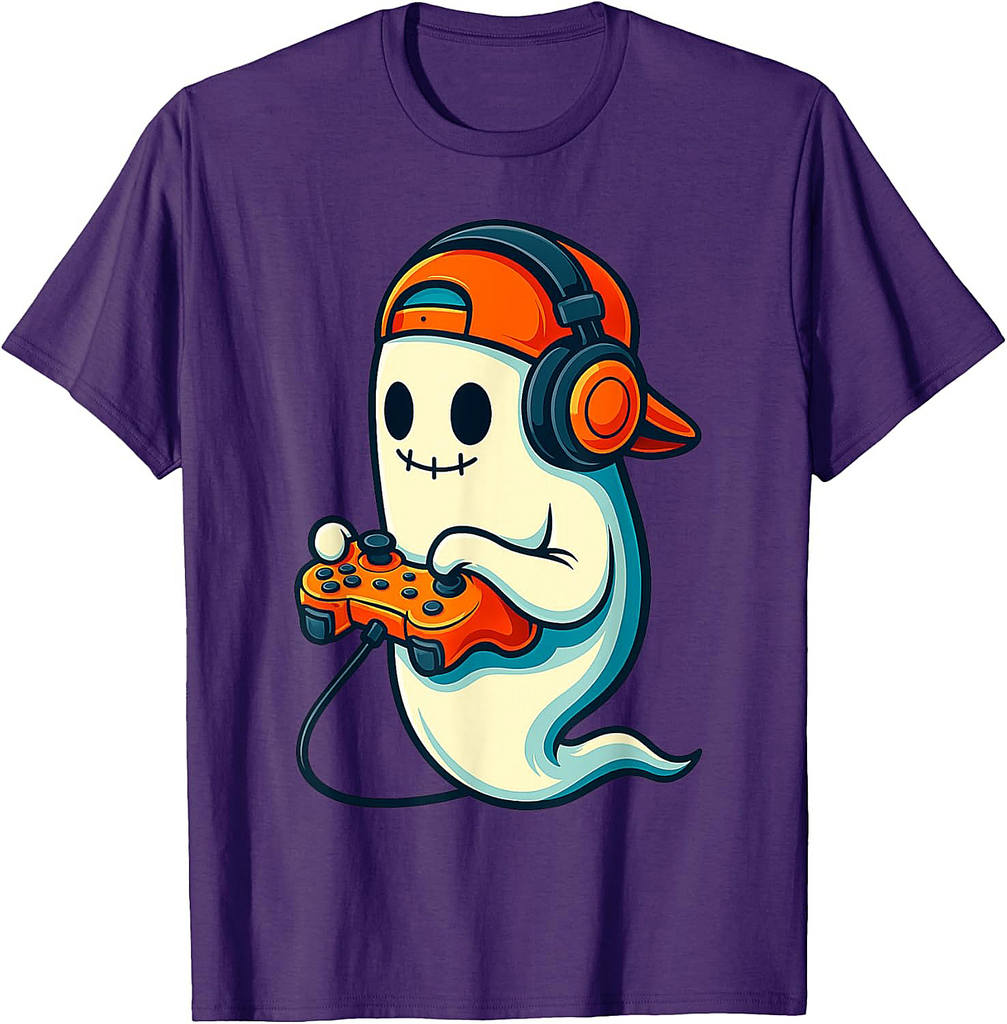 Funny Ghost Gamer Cap Skater Cool Halloween Video Game Kids T-Shirt