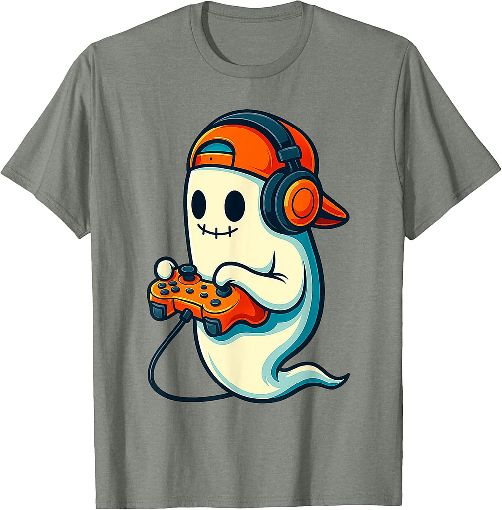 Funny Ghost Gamer Cap Skater Cool Halloween Video Game Kids T-Shirt