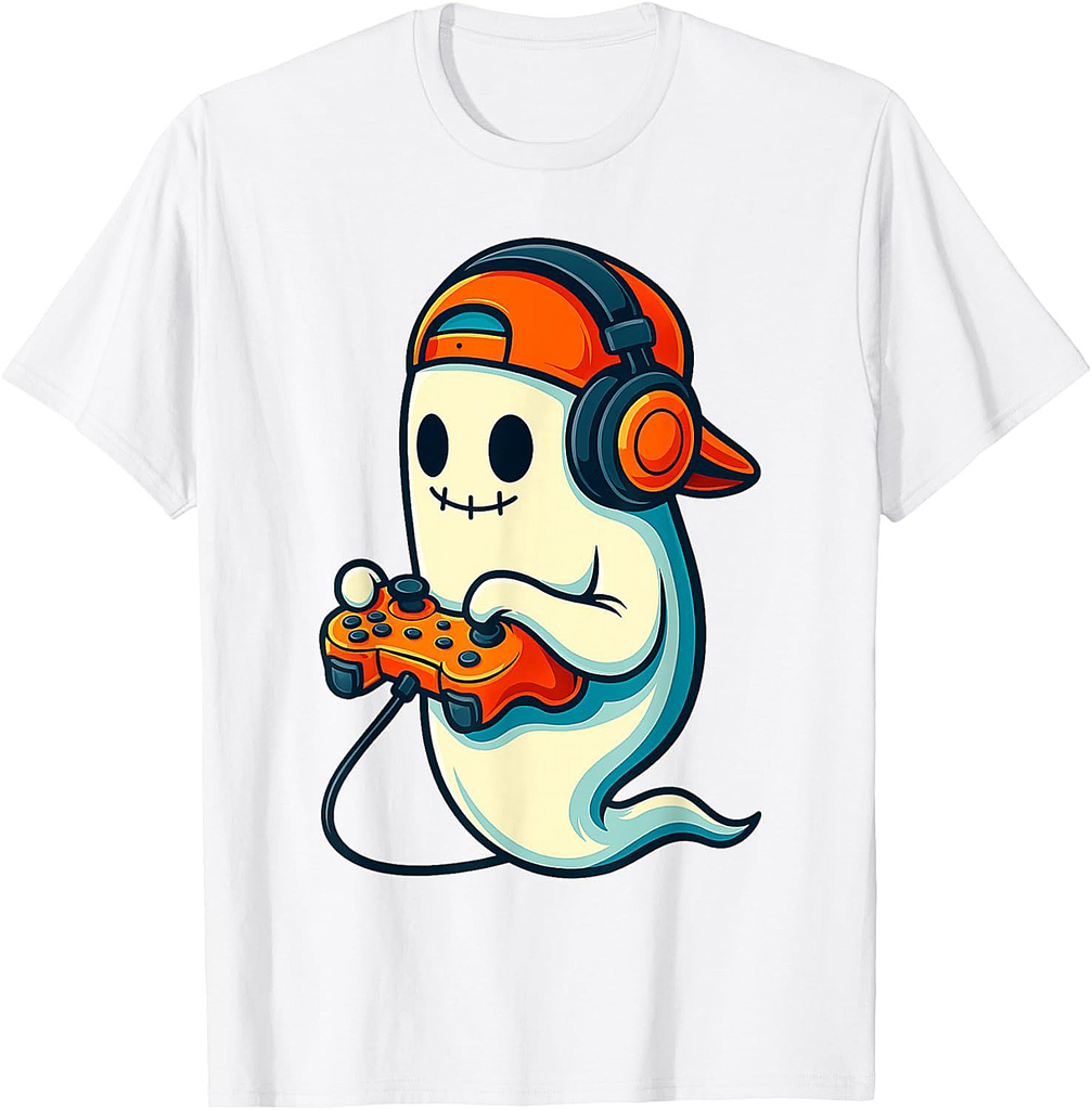 Funny Ghost Gamer Cap Skater Cool Halloween Video Game Kids T-Shirt