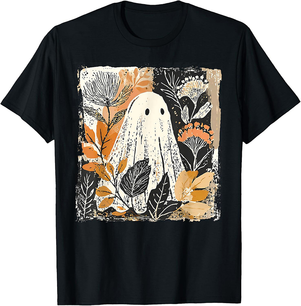 Funny Ghost Wildflower Spooky Season Happy Halloween Vintage T-Shirt