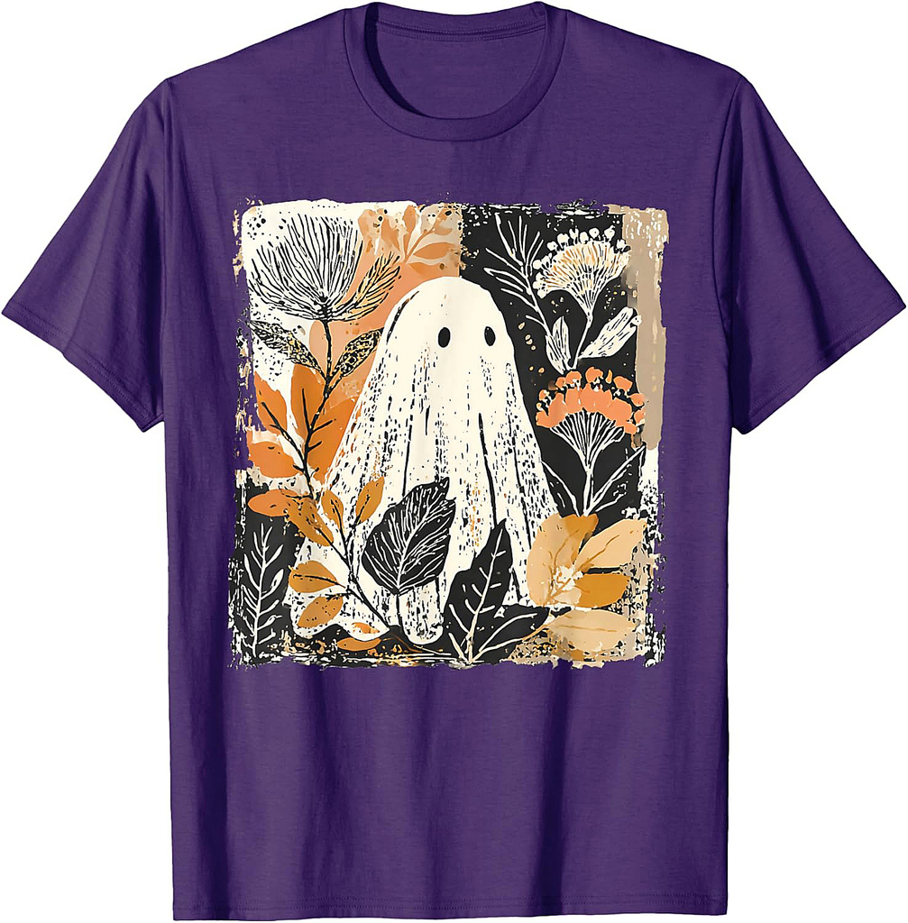Funny Ghost Wildflower Spooky Season Happy Halloween Vintage T-Shirt