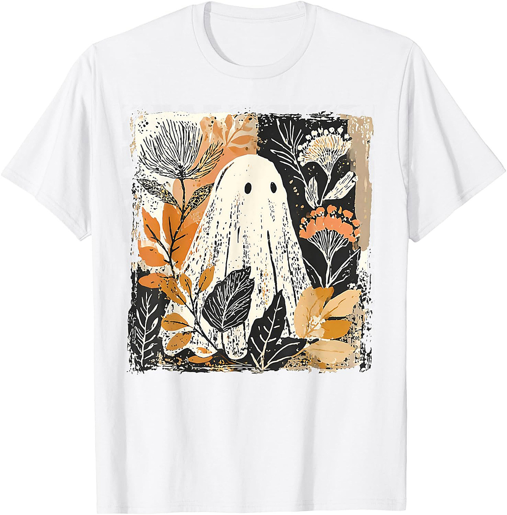 Funny Ghost Wildflower Spooky Season Happy Halloween Vintage T-Shirt