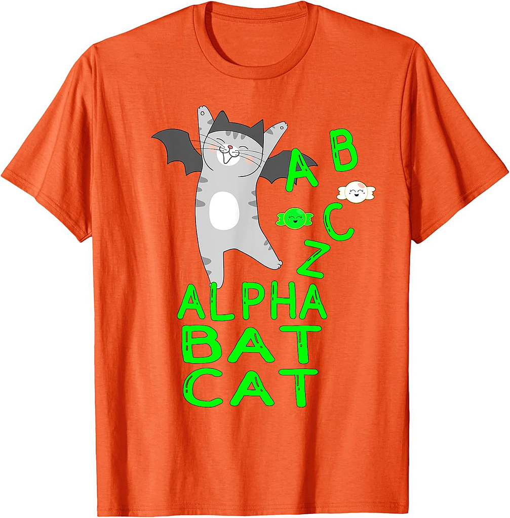 Funny Halloween Boys & Girls Bat Kids ABC Alpha Bat Cat T-Shirt