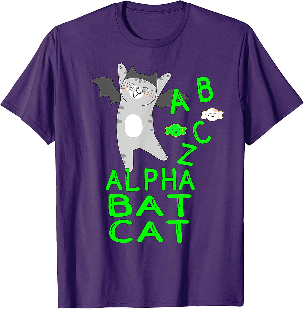 Funny Halloween Boys & Girls Bat Kids ABC Alpha Bat Cat T-Shirt