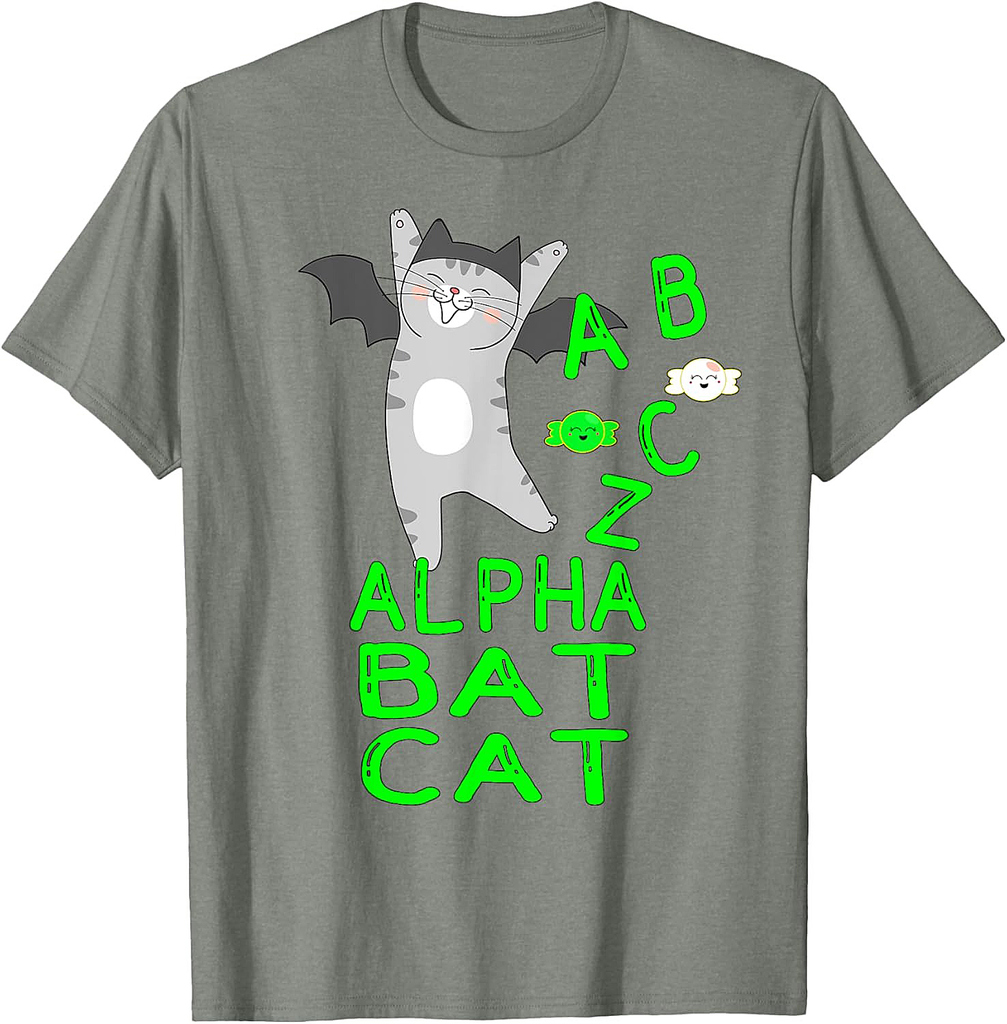 Funny Halloween Boys & Girls Bat Kids ABC Alpha Bat Cat T-Shirt