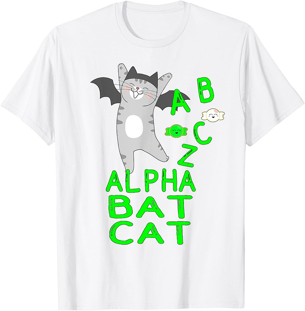 Funny Halloween Boys & Girls Bat Kids ABC Alpha Bat Cat T-Shirt
