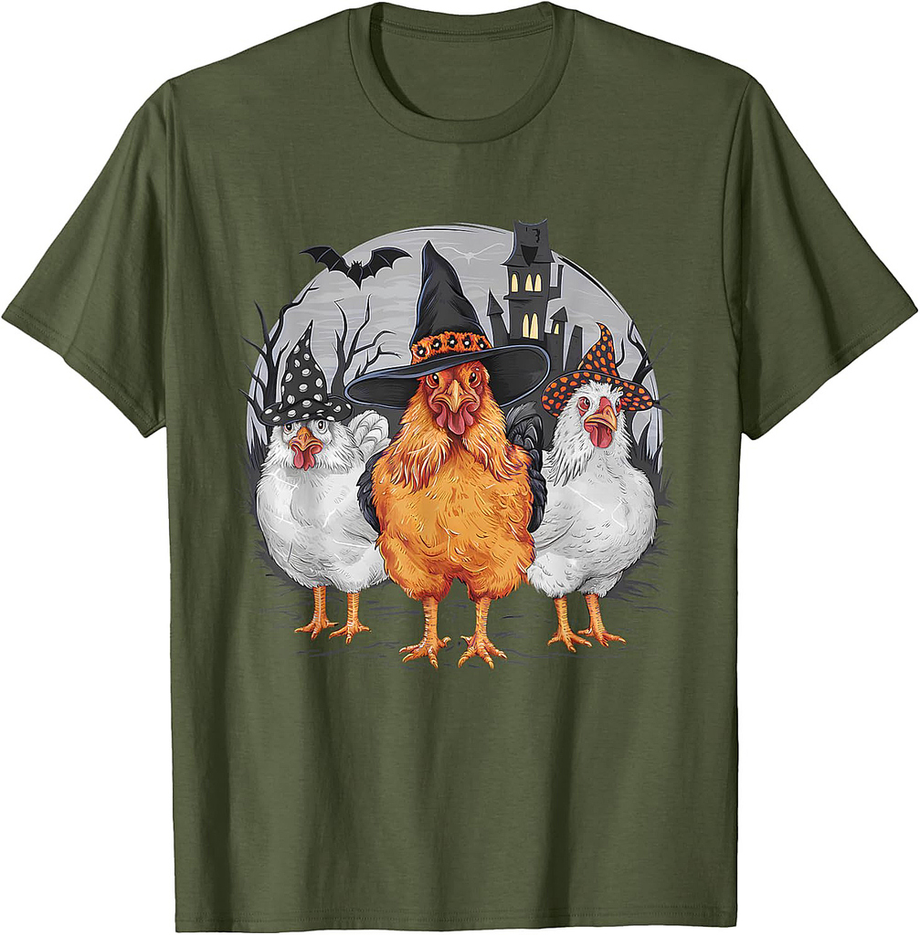 Funny Halloween Chickens Witch Spooky Season T-Shirt