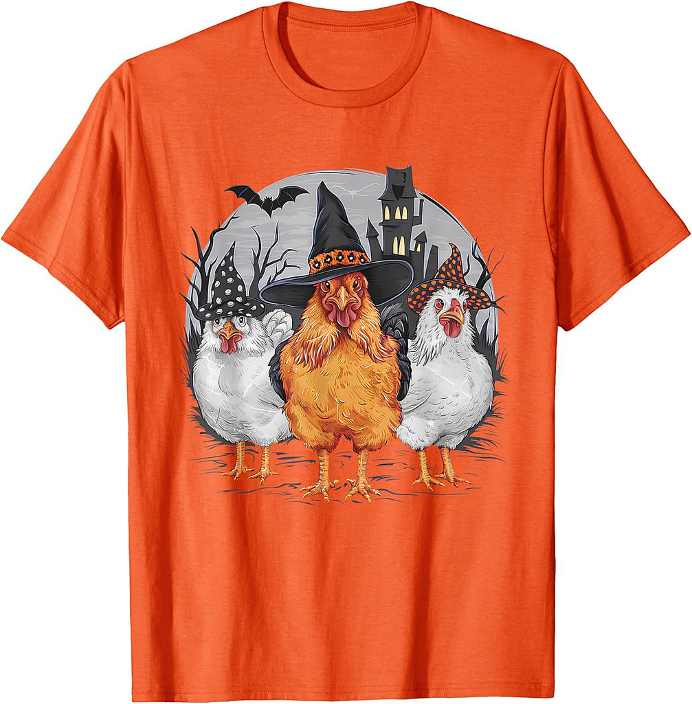 Funny Halloween Chickens Witch Spooky Season T-Shirt