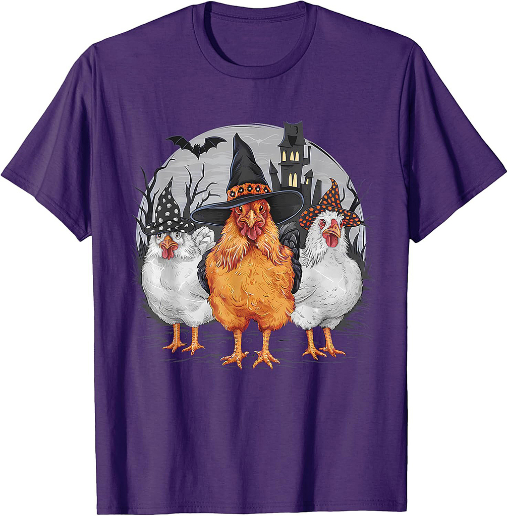 Funny Halloween Chickens Witch Spooky Season T-Shirt