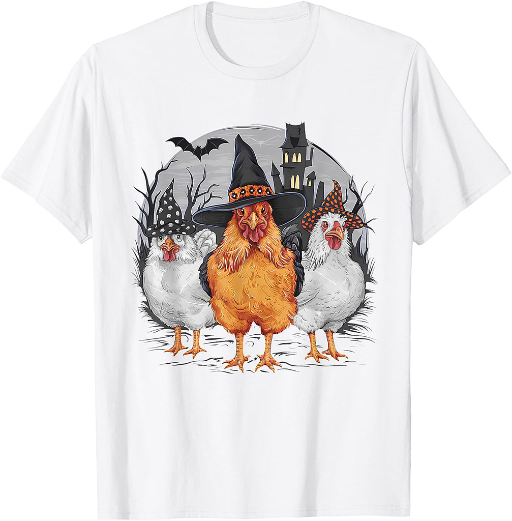 Funny Halloween Chickens Witch Spooky Season T-Shirt