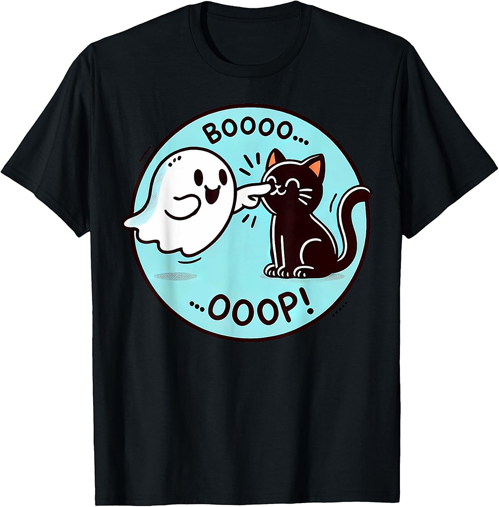 Funny Halloween Ghost Black Cat Boop Easy Lazy Costume T-Shirt for Men Women Kids