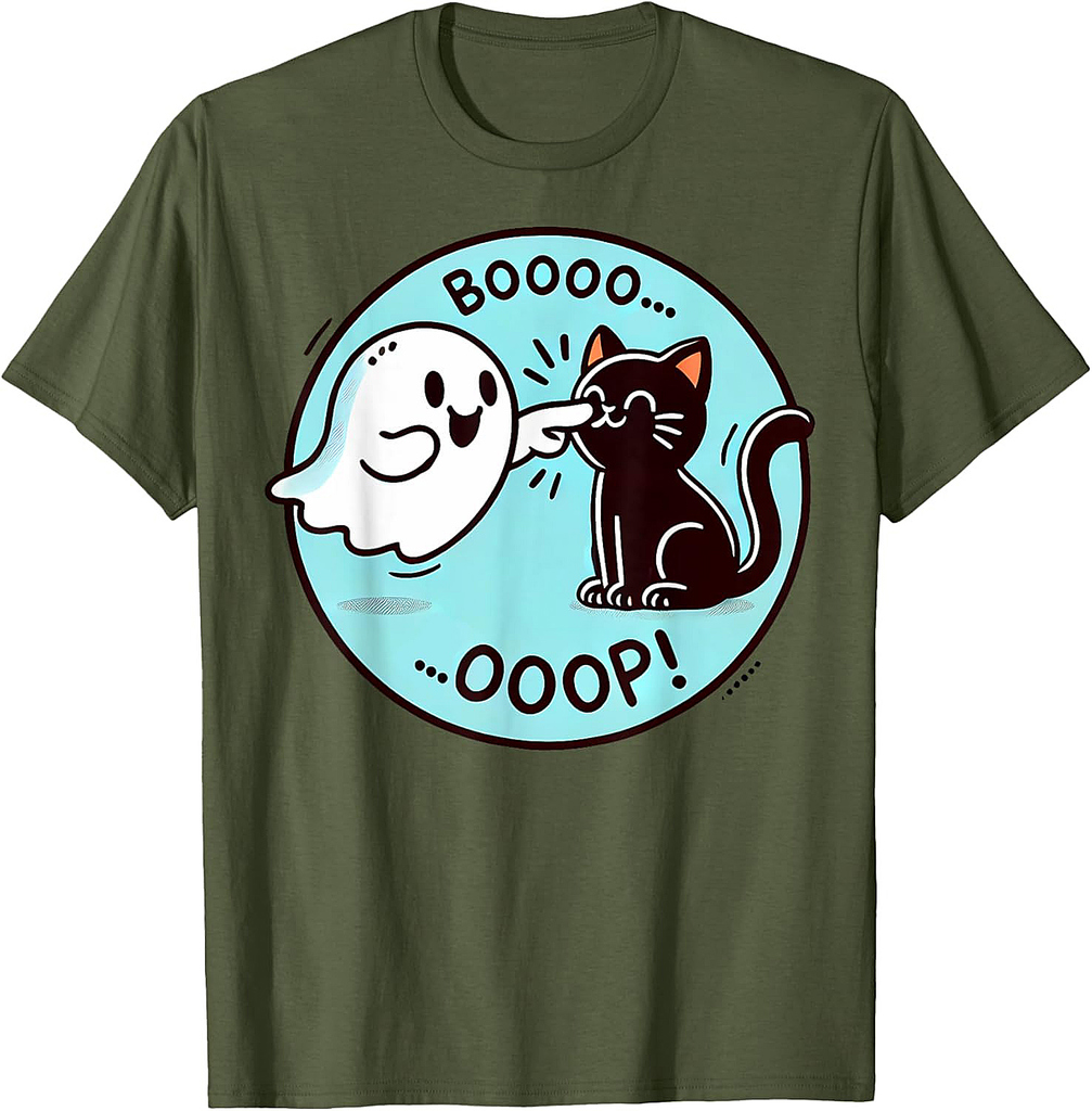 Funny Halloween Ghost Black Cat Boop Easy Lazy Costume T-Shirt for Men Women Kids