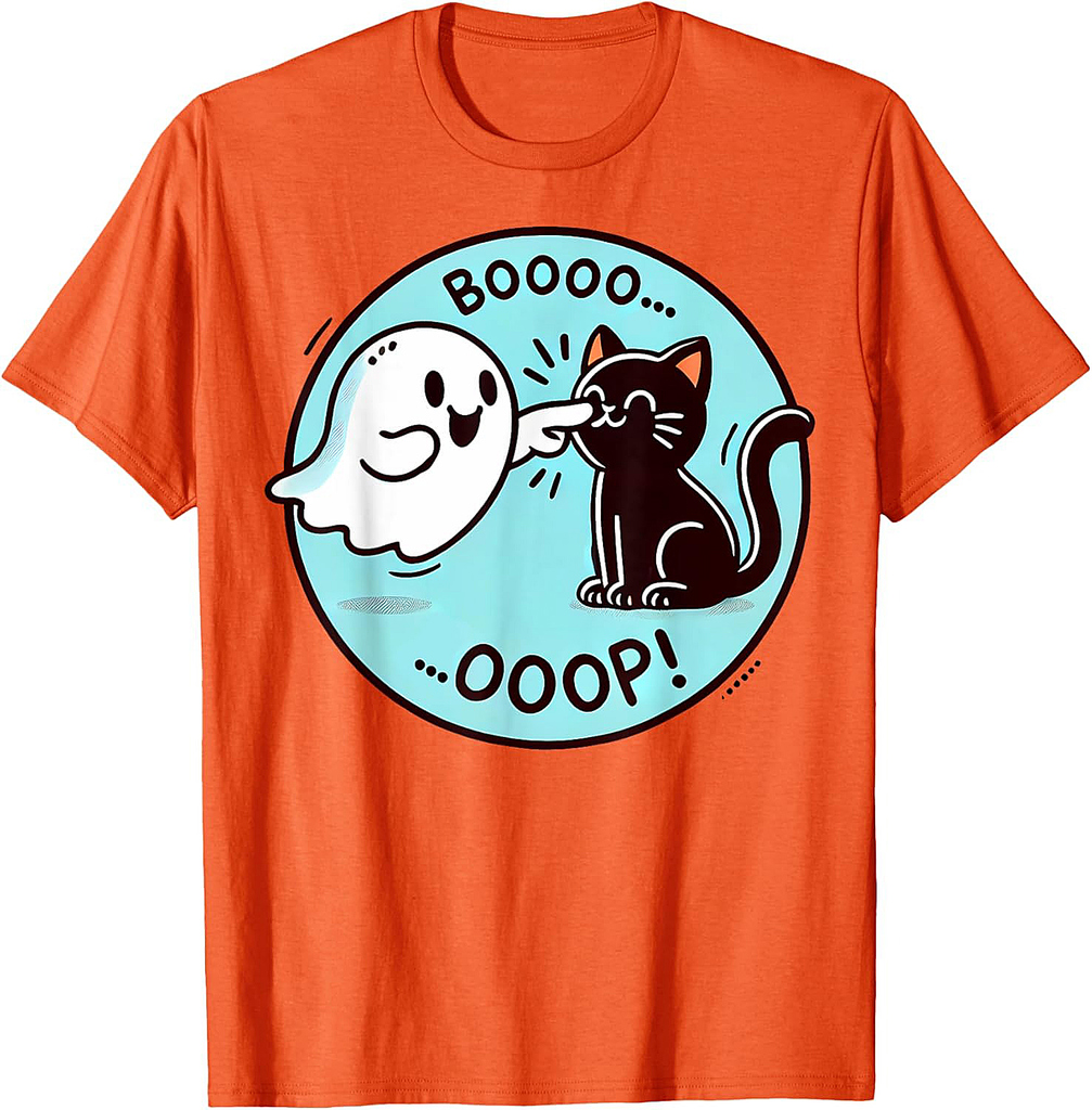 Funny Halloween Ghost Black Cat Boop Easy Lazy Costume T-Shirt for Men Women Kids