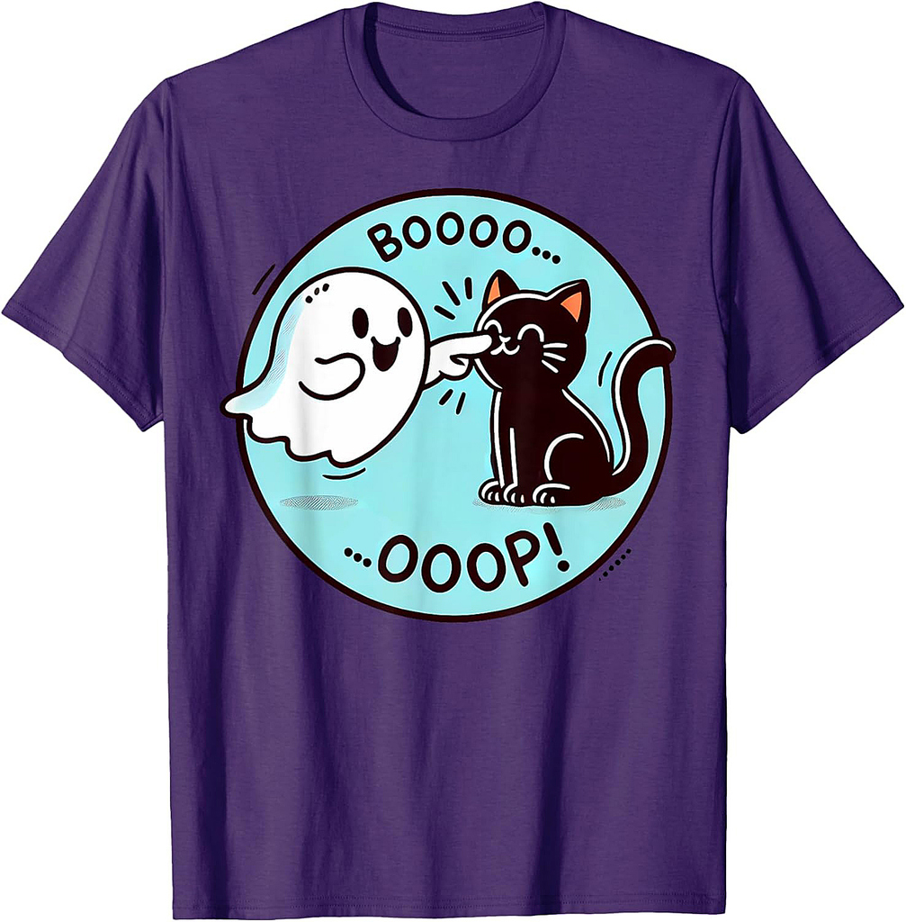 Funny Halloween Ghost Black Cat Boop Easy Lazy Costume T-Shirt for Men Women Kids